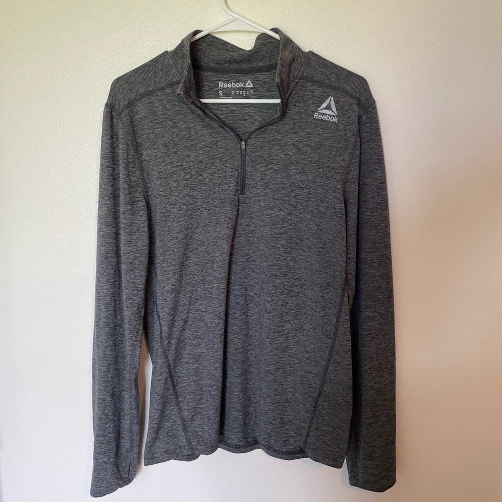 REEBOK Men's Gray Running Quarter-Zip Long-Sleeve Top